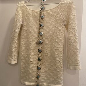 FREE PEOPLE Cream Knit Lace Stretchy Top